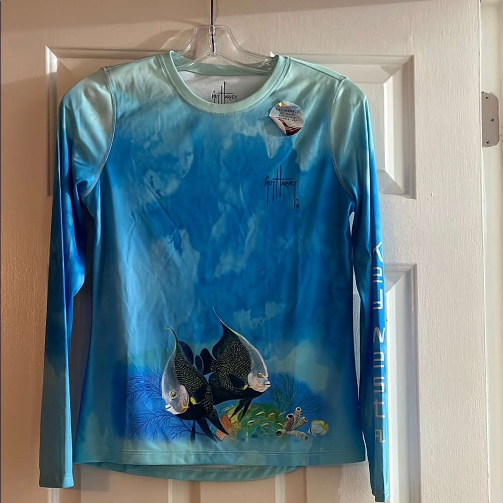 Guy Harvey Blue Long Sleeve Shirt with Fish Design